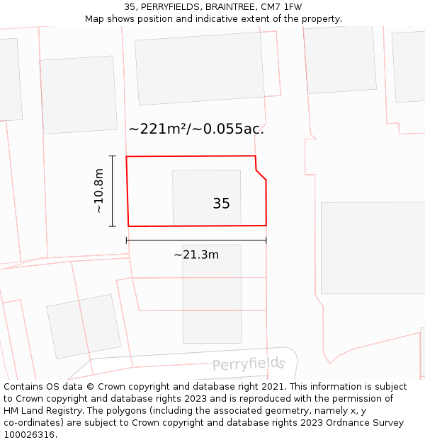 35, PERRYFIELDS, BRAINTREE, CM7 1FW: Plot and title map