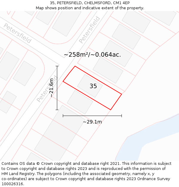 35, PETERSFIELD, CHELMSFORD, CM1 4EP: Plot and title map