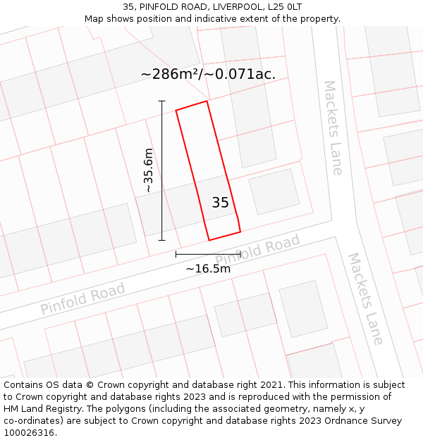 35, PINFOLD ROAD, LIVERPOOL, L25 0LT: Plot and title map