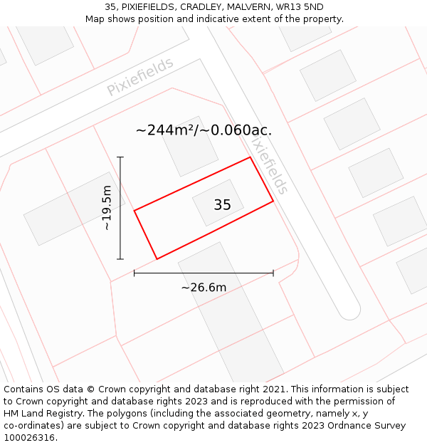 35, PIXIEFIELDS, CRADLEY, MALVERN, WR13 5ND: Plot and title map