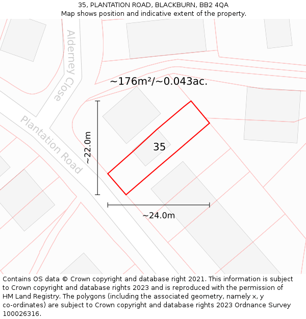 35, PLANTATION ROAD, BLACKBURN, BB2 4QA: Plot and title map