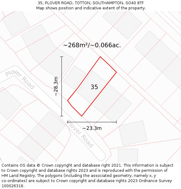 35, PLOVER ROAD, TOTTON, SOUTHAMPTON, SO40 8TF: Plot and title map