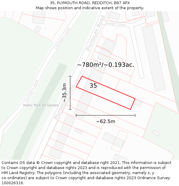 35, PLYMOUTH ROAD, REDDITCH, B97 4PX: Plot and title map