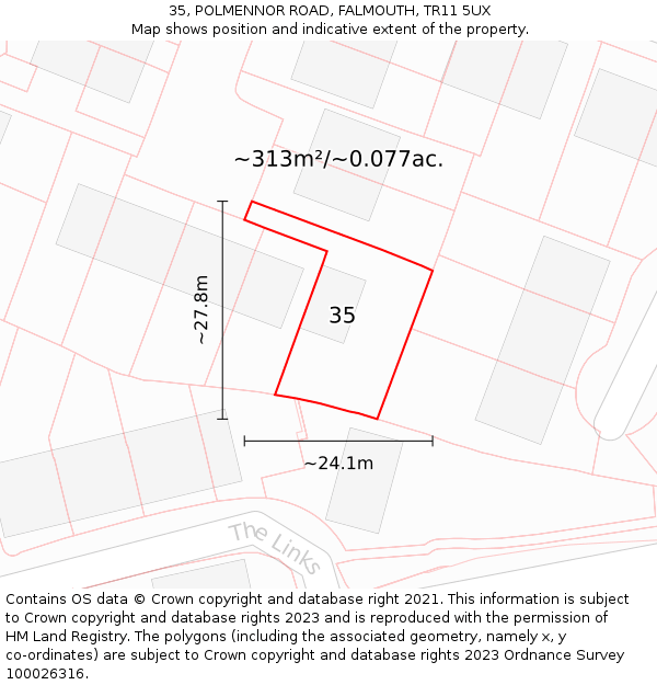 35, POLMENNOR ROAD, FALMOUTH, TR11 5UX: Plot and title map