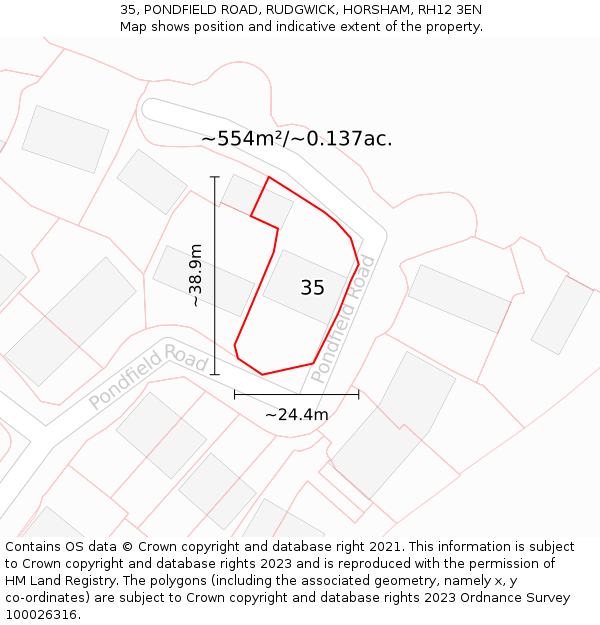 35, PONDFIELD ROAD, RUDGWICK, HORSHAM, RH12 3EN: Plot and title map