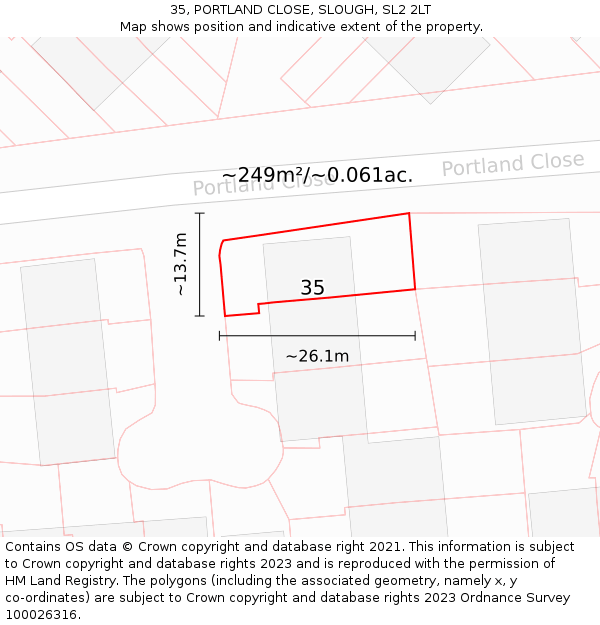 35, PORTLAND CLOSE, SLOUGH, SL2 2LT: Plot and title map