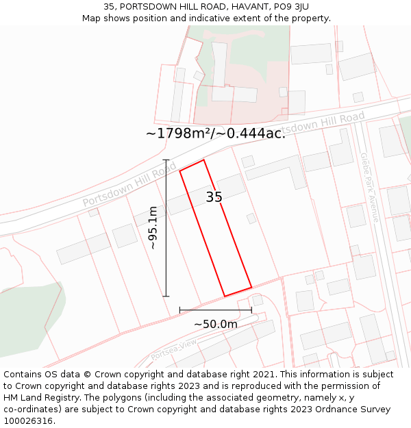 35, PORTSDOWN HILL ROAD, HAVANT, PO9 3JU: Plot and title map