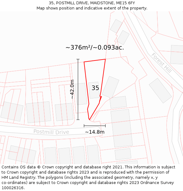 35, POSTMILL DRIVE, MAIDSTONE, ME15 6FY: Plot and title map