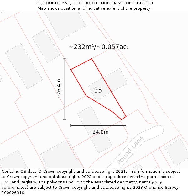 35, POUND LANE, BUGBROOKE, NORTHAMPTON, NN7 3RH: Plot and title map