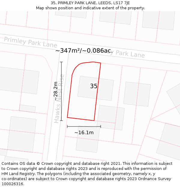 35, PRIMLEY PARK LANE, LEEDS, LS17 7JE: Plot and title map