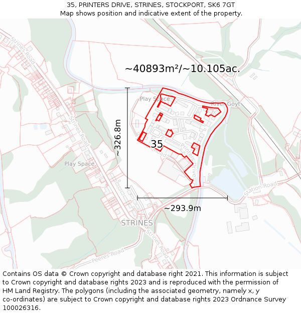 35, PRINTERS DRIVE, STRINES, STOCKPORT, SK6 7GT: Plot and title map