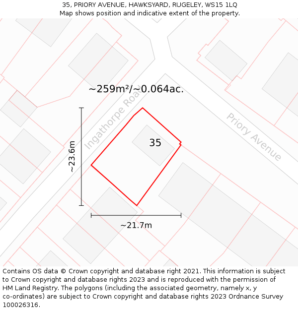 35, PRIORY AVENUE, HAWKSYARD, RUGELEY, WS15 1LQ: Plot and title map