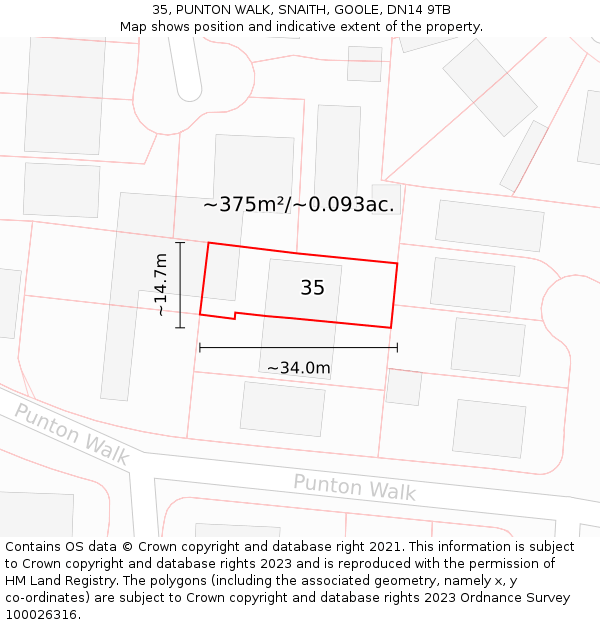 35, PUNTON WALK, SNAITH, GOOLE, DN14 9TB: Plot and title map