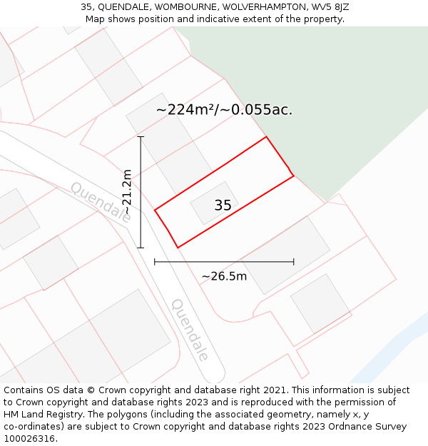 35, QUENDALE, WOMBOURNE, WOLVERHAMPTON, WV5 8JZ: Plot and title map