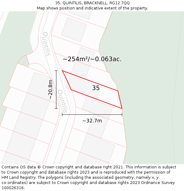 35, QUINTILIS, BRACKNELL, RG12 7QQ: Plot and title map