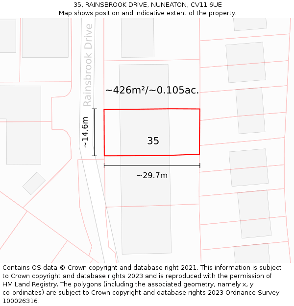 35, RAINSBROOK DRIVE, NUNEATON, CV11 6UE: Plot and title map