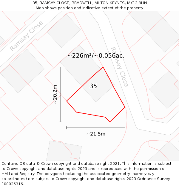 35, RAMSAY CLOSE, BRADWELL, MILTON KEYNES, MK13 9HN: Plot and title map