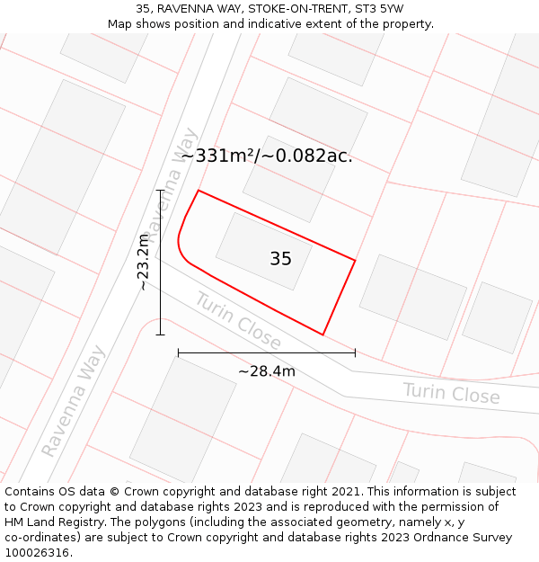 35, RAVENNA WAY, STOKE-ON-TRENT, ST3 5YW: Plot and title map