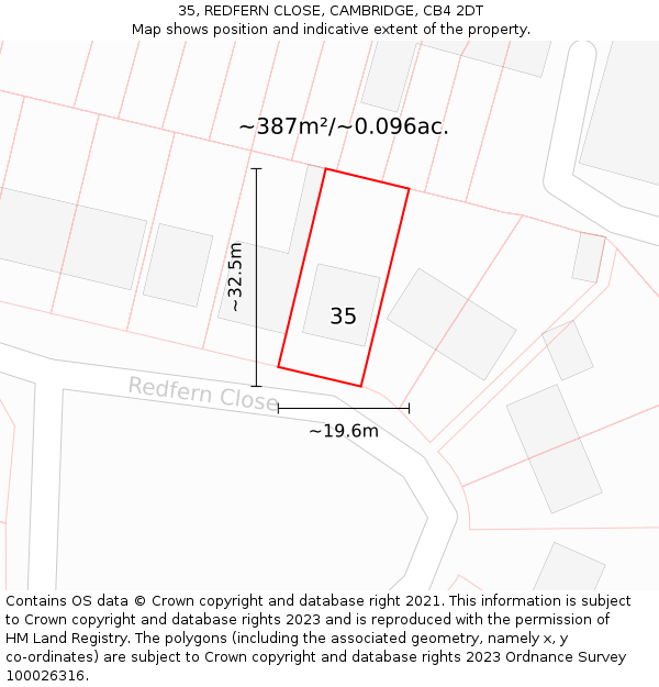 35, REDFERN CLOSE, CAMBRIDGE, CB4 2DT: Plot and title map