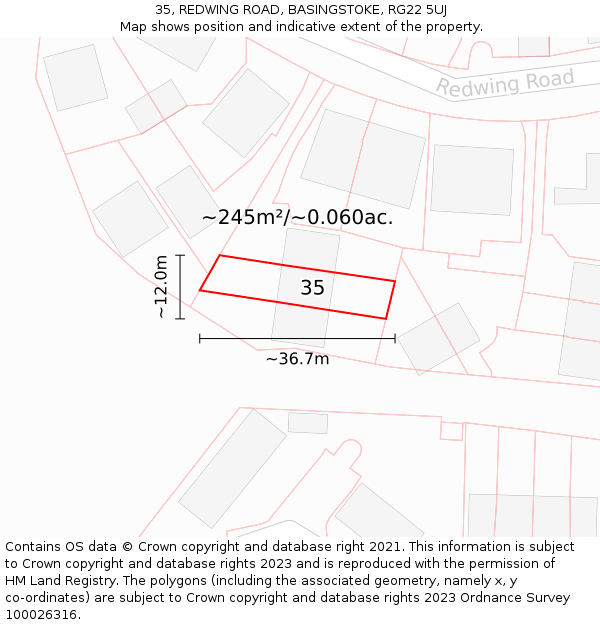 35, REDWING ROAD, BASINGSTOKE, RG22 5UJ: Plot and title map