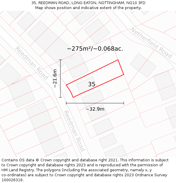 35, REEDMAN ROAD, LONG EATON, NOTTINGHAM, NG10 3FD: Plot and title map