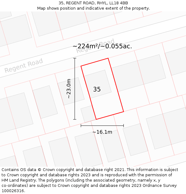 35, REGENT ROAD, RHYL, LL18 4BB: Plot and title map