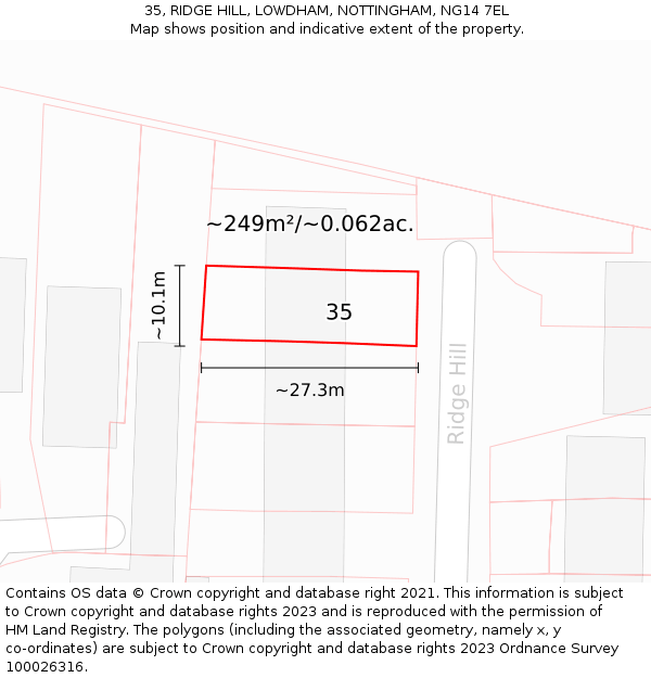 35, RIDGE HILL, LOWDHAM, NOTTINGHAM, NG14 7EL: Plot and title map