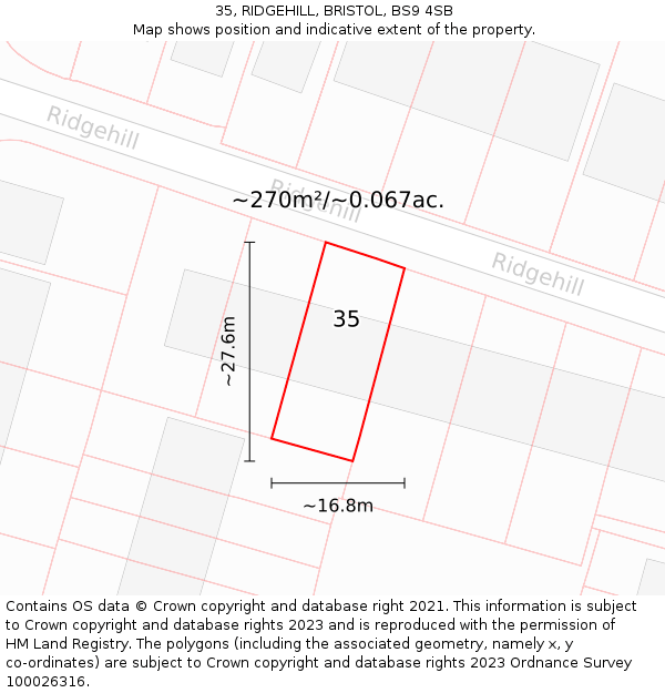 35, RIDGEHILL, BRISTOL, BS9 4SB: Plot and title map