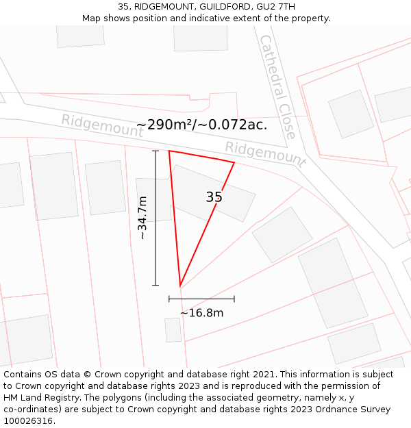 35, RIDGEMOUNT, GUILDFORD, GU2 7TH: Plot and title map