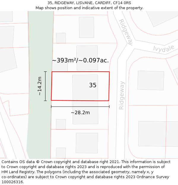 35, RIDGEWAY, LISVANE, CARDIFF, CF14 0RS: Plot and title map