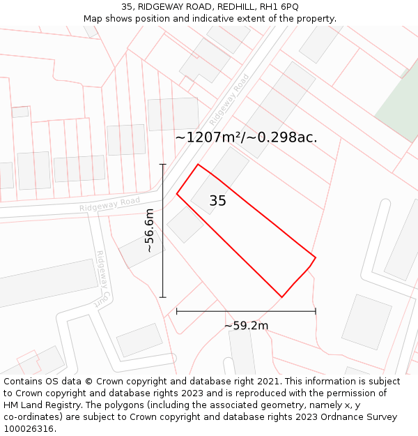 35, RIDGEWAY ROAD, REDHILL, RH1 6PQ: Plot and title map