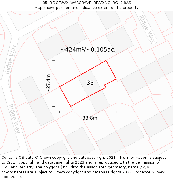 35, RIDGEWAY, WARGRAVE, READING, RG10 8AS: Plot and title map