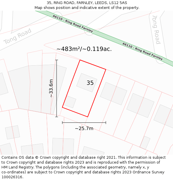 35, RING ROAD, FARNLEY, LEEDS, LS12 5AS: Plot and title map