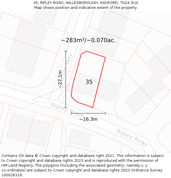 35, RIPLEY ROAD, WILLESBOROUGH, ASHFORD, TN24 0UX: Plot and title map