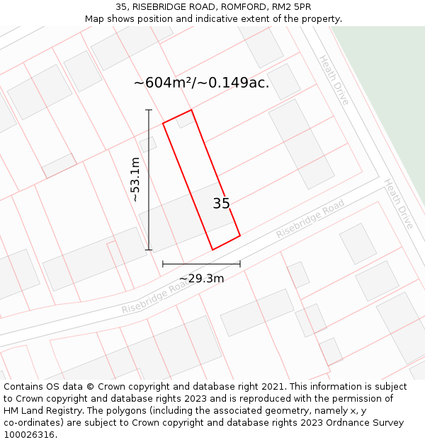 35, RISEBRIDGE ROAD, ROMFORD, RM2 5PR: Plot and title map