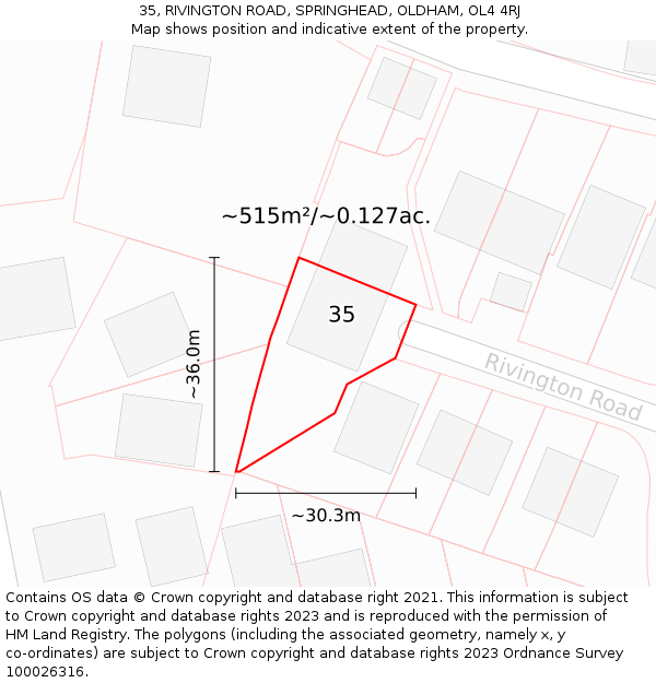 35, RIVINGTON ROAD, SPRINGHEAD, OLDHAM, OL4 4RJ: Plot and title map