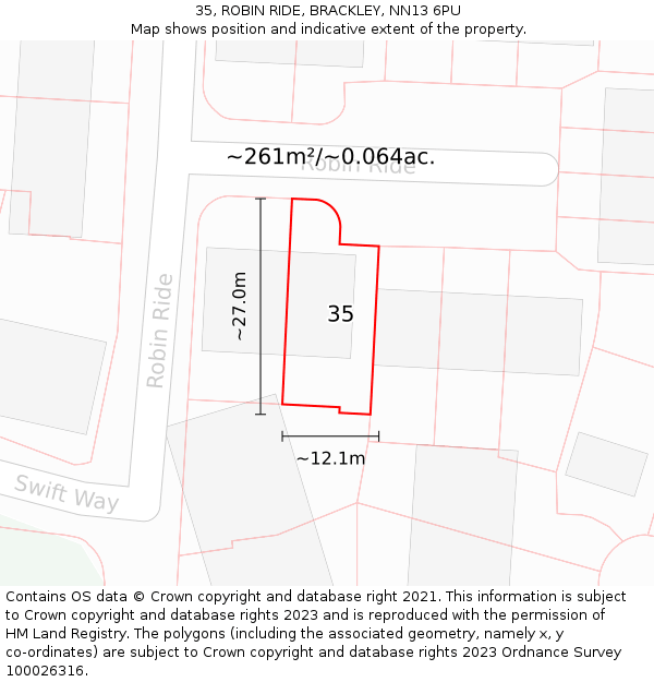 35, ROBIN RIDE, BRACKLEY, NN13 6PU: Plot and title map