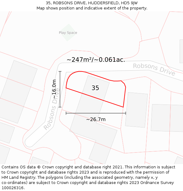 35, ROBSONS DRIVE, HUDDERSFIELD, HD5 9JW: Plot and title map