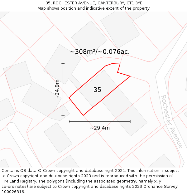 35, ROCHESTER AVENUE, CANTERBURY, CT1 3YE: Plot and title map