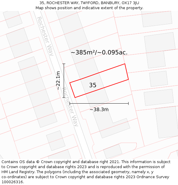 35, ROCHESTER WAY, TWYFORD, BANBURY, OX17 3JU: Plot and title map