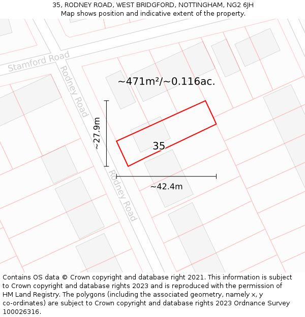 35, RODNEY ROAD, WEST BRIDGFORD, NOTTINGHAM, NG2 6JH: Plot and title map