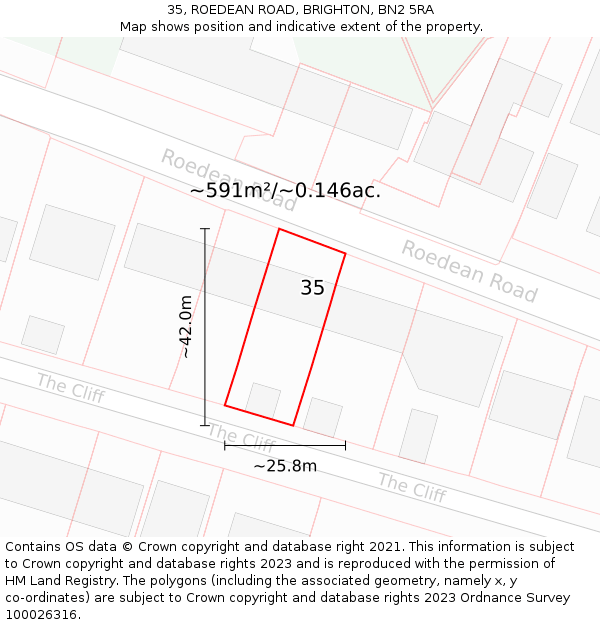 35, ROEDEAN ROAD, BRIGHTON, BN2 5RA: Plot and title map