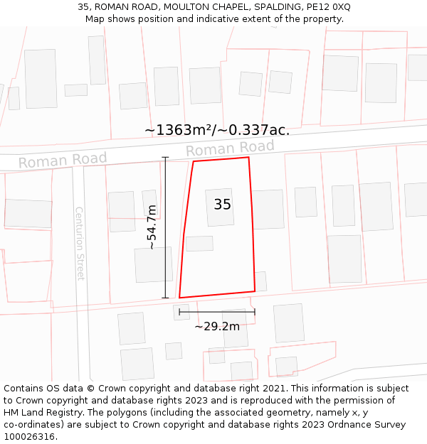 35, ROMAN ROAD, MOULTON CHAPEL, SPALDING, PE12 0XQ: Plot and title map