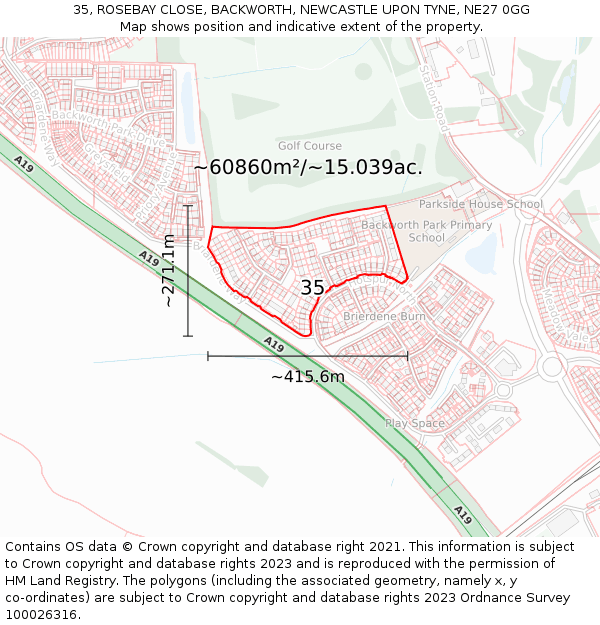 35, ROSEBAY CLOSE, BACKWORTH, NEWCASTLE UPON TYNE, NE27 0GG: Plot and title map