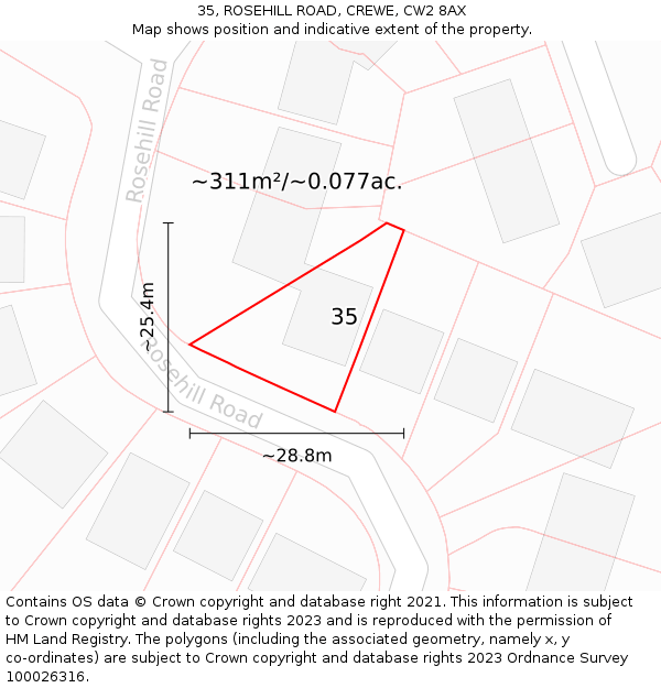 35, ROSEHILL ROAD, CREWE, CW2 8AX: Plot and title map