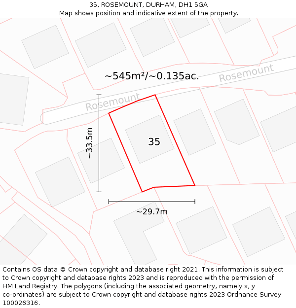 35, ROSEMOUNT, DURHAM, DH1 5GA: Plot and title map