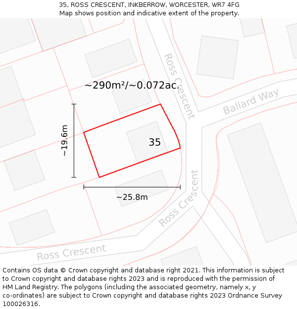 35, ROSS CRESCENT, INKBERROW, WORCESTER, WR7 4FG: Plot and title map