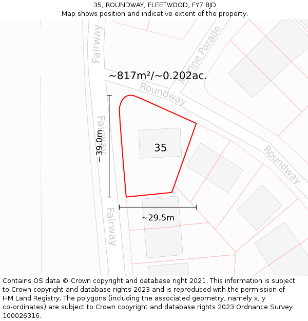 35, ROUNDWAY, FLEETWOOD, FY7 8JD: Plot and title map