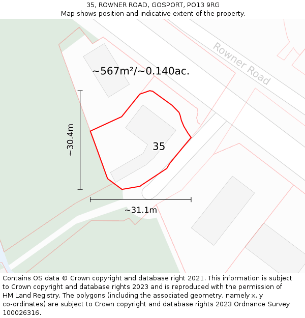 35, ROWNER ROAD, GOSPORT, PO13 9RG: Plot and title map