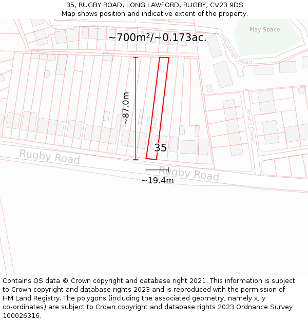 35, RUGBY ROAD, LONG LAWFORD, RUGBY, CV23 9DS: Plot and title map